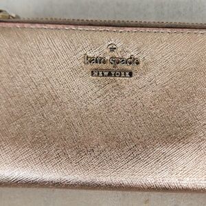 Kate Spade Boxed Small Glitter Gold Leather  Zip Bifold  Wallet Good Condition